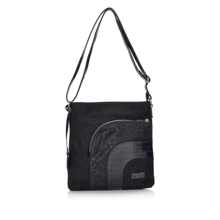 Rieker Black Remonte Q0705-02 Women Black Zipper Bag
