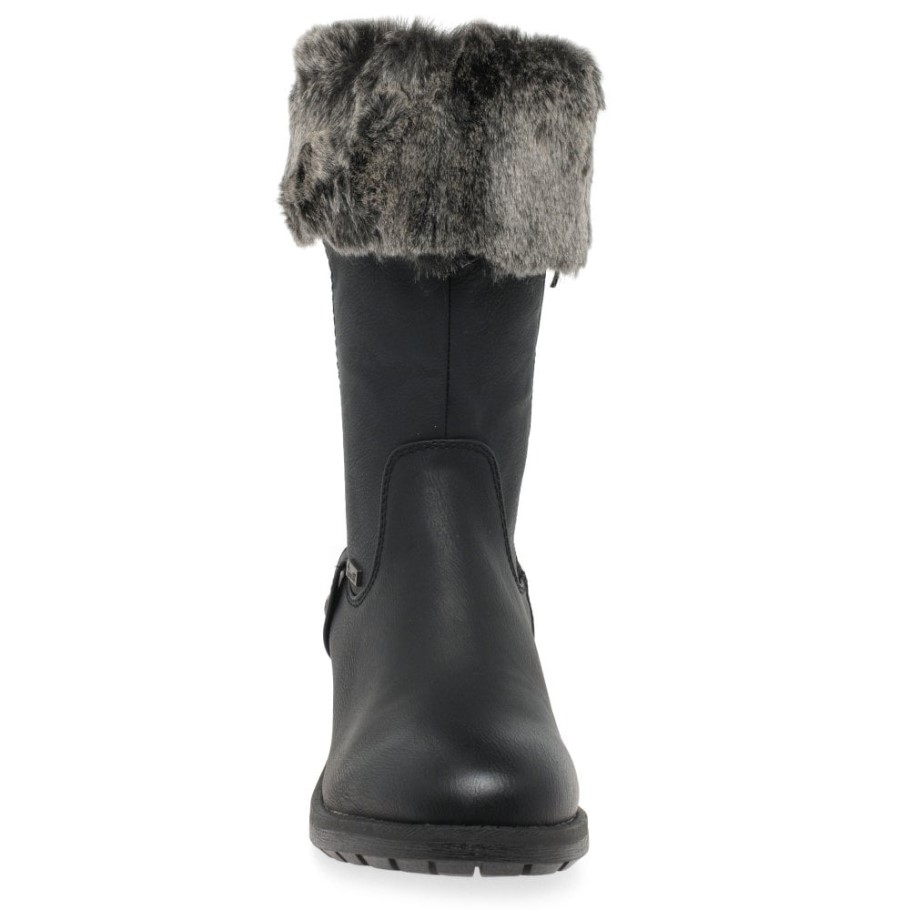 Black Rieker Newam Womens Water Resistant Faux Fur Trim Boots