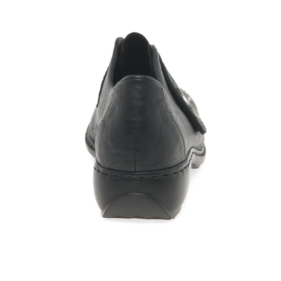 Rieker Swanky Ladies Rip Tape Fastening Leather Shoes Black