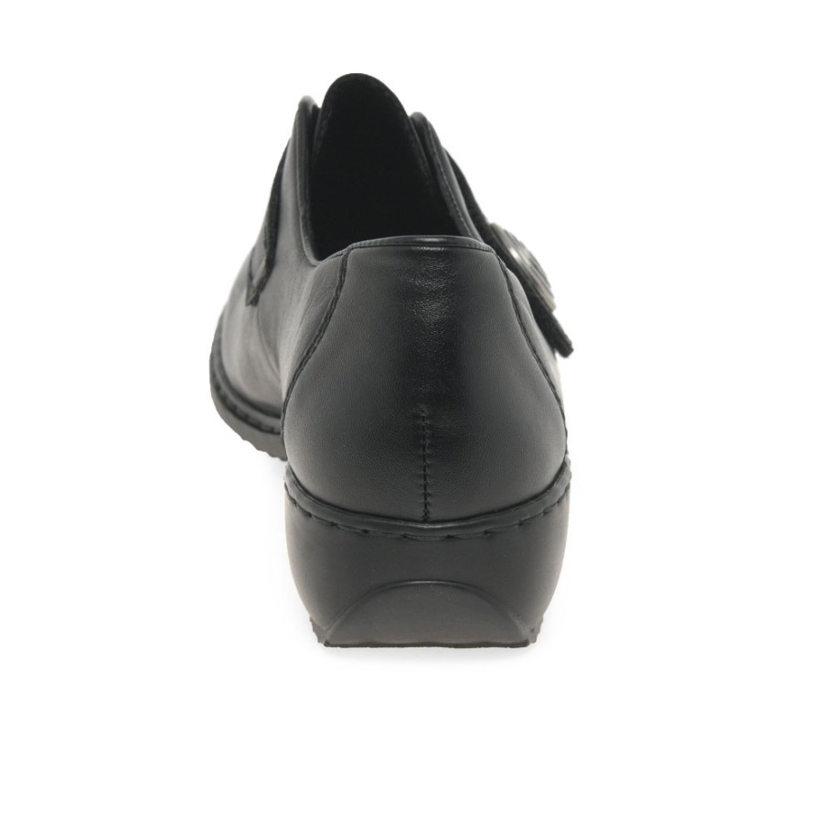 Rieker Swanky Ladies Rip Tape Fastening Leather Shoes Black