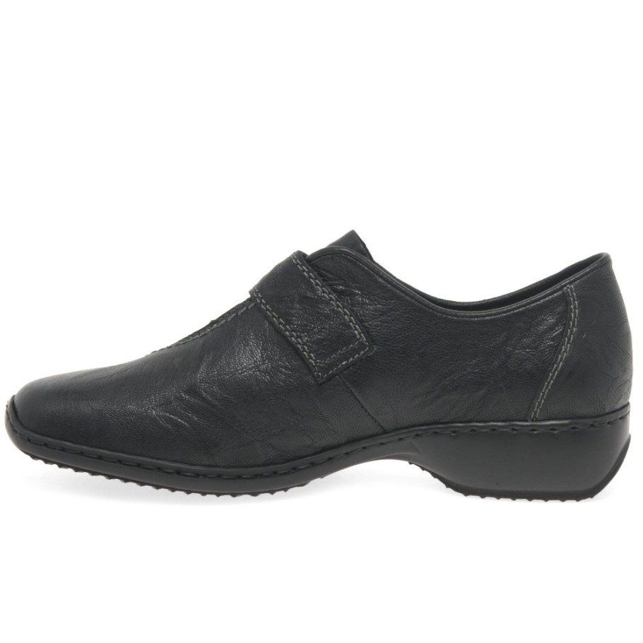 Rieker Swanky Ladies Rip Tape Fastening Leather Shoes Black