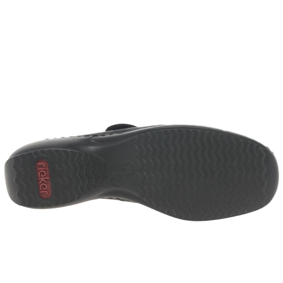 Rieker Swanky Ladies Rip Tape Fastening Leather Shoes Black