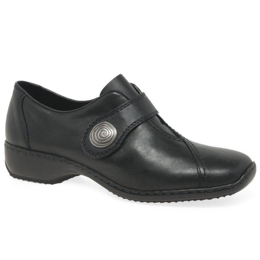 Rieker Swanky Ladies Rip Tape Fastening Leather Shoes Black