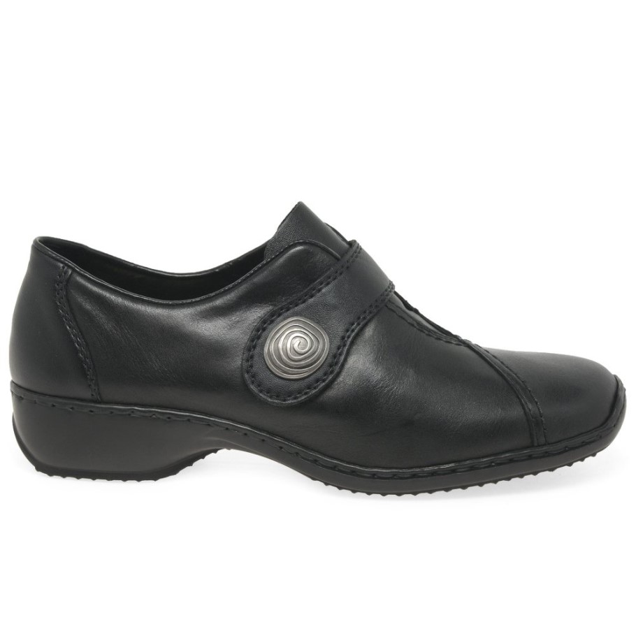 Rieker Swanky Ladies Rip Tape Fastening Leather Shoes Black