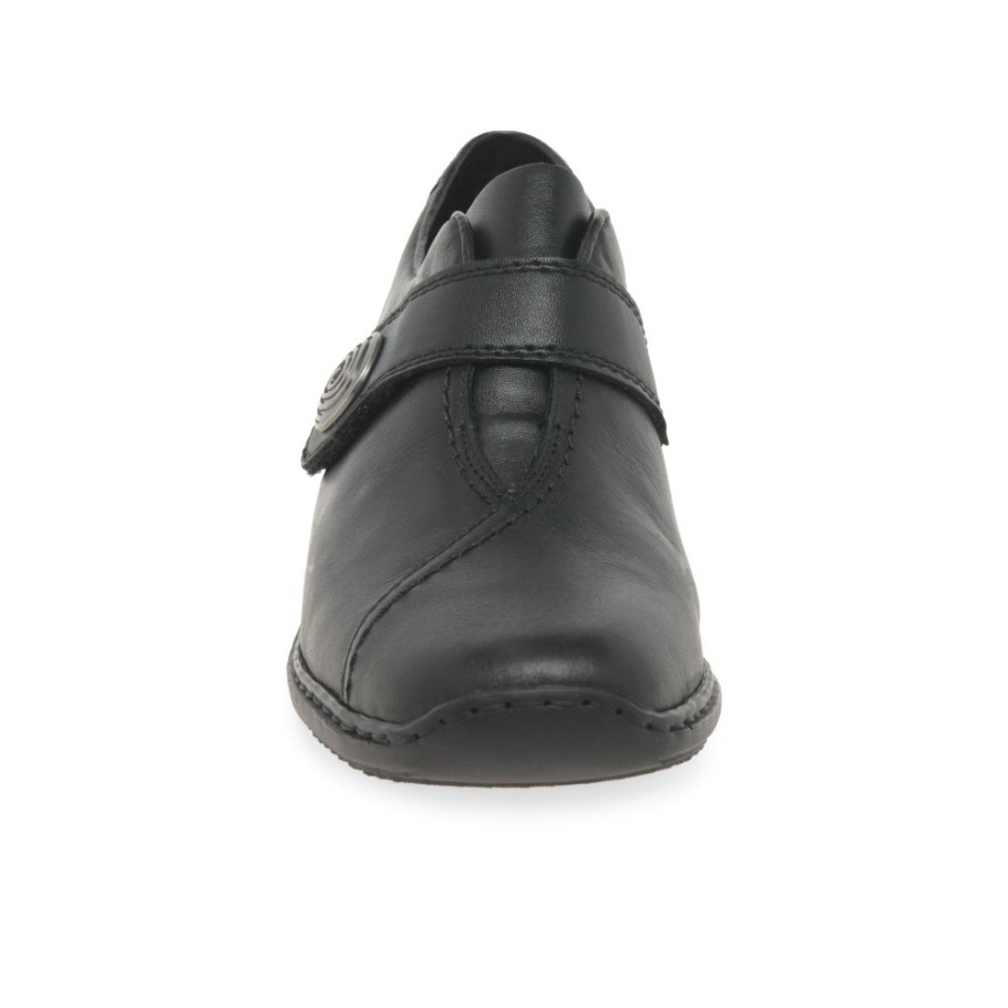 Rieker Swanky Ladies Rip Tape Fastening Leather Shoes Black