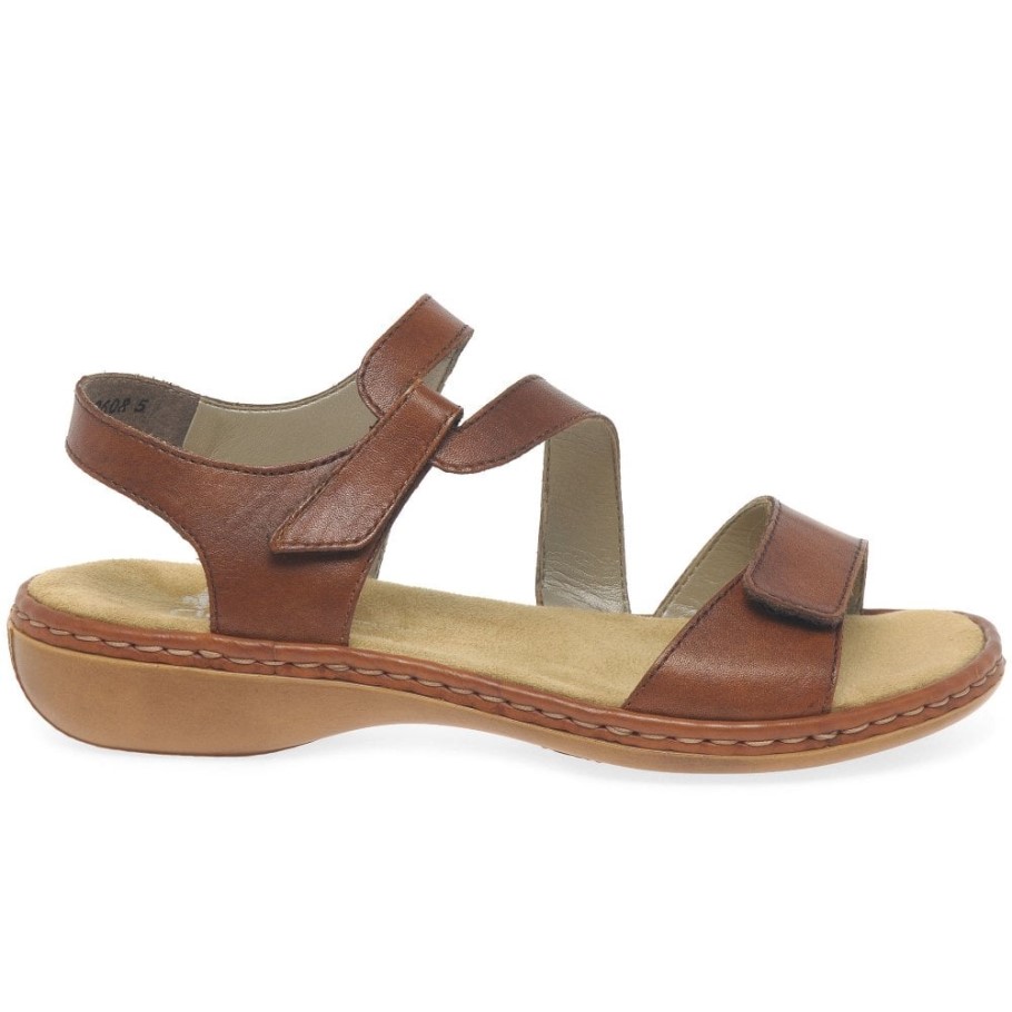 Tan Rieker Sphere Womens Riptape Sandals