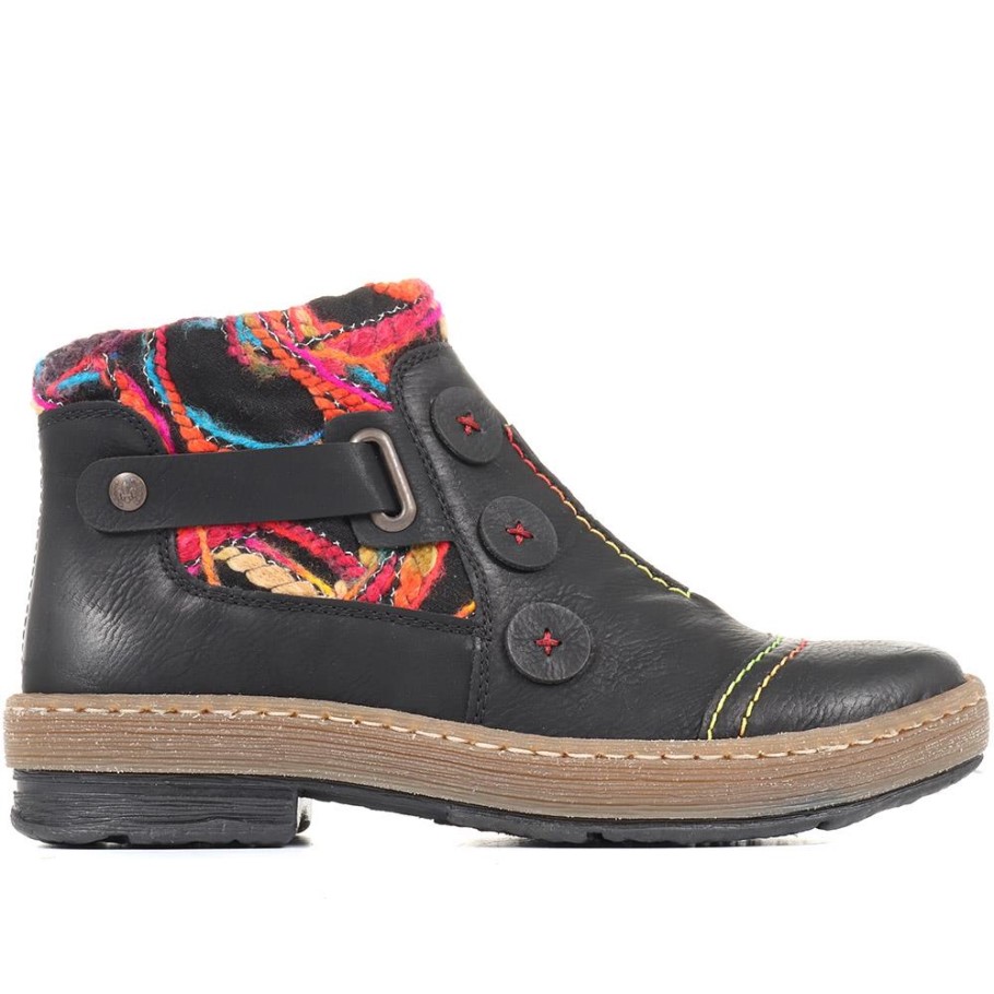 Rieker Black Contrasting Ankle Boots