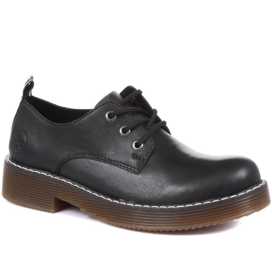 Rieker Black Leather Lace Up Derby Shoes