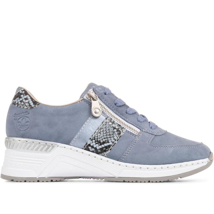 Rieker Leather Wedge Trainers Blue