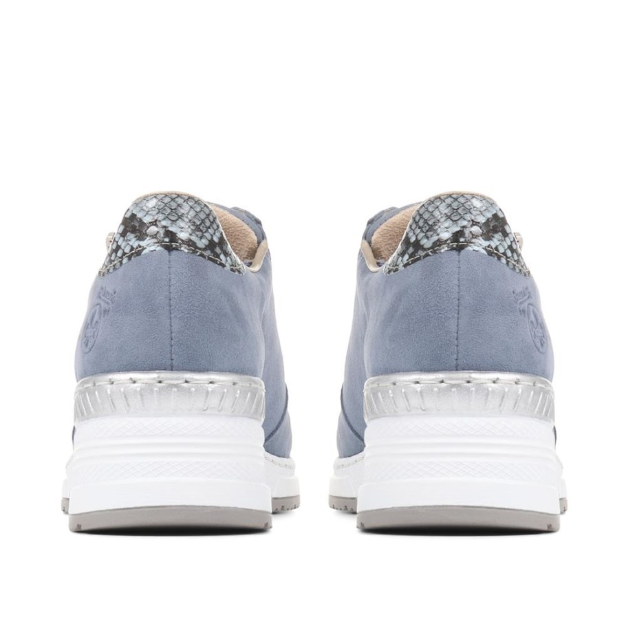 Rieker Leather Wedge Trainers Blue