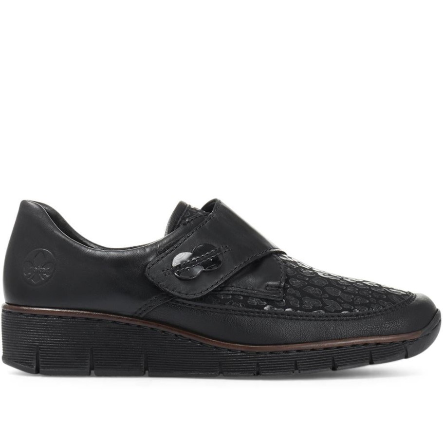 Rieker Lightweight Leather Touch Fastening Shoe Black