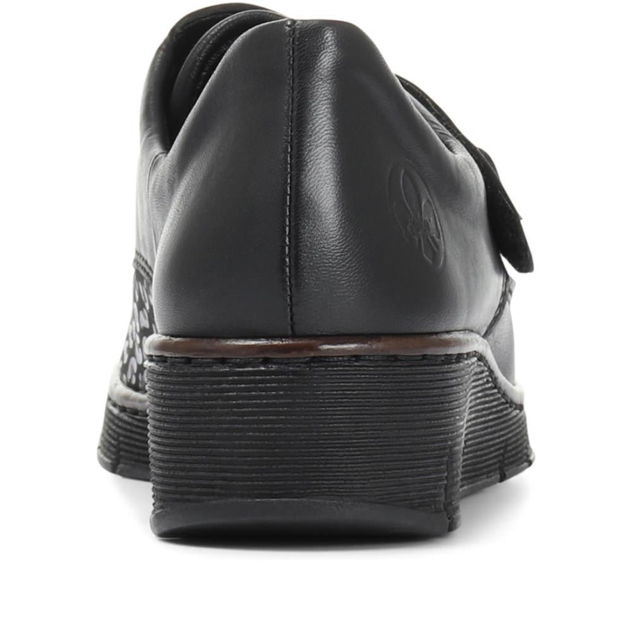 Rieker Lightweight Leather Touch Fastening Shoe Black