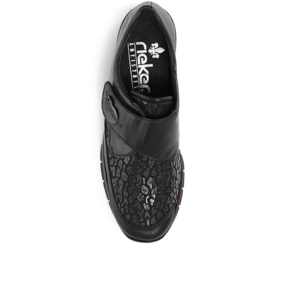 Rieker Lightweight Leather Touch Fastening Shoe Black