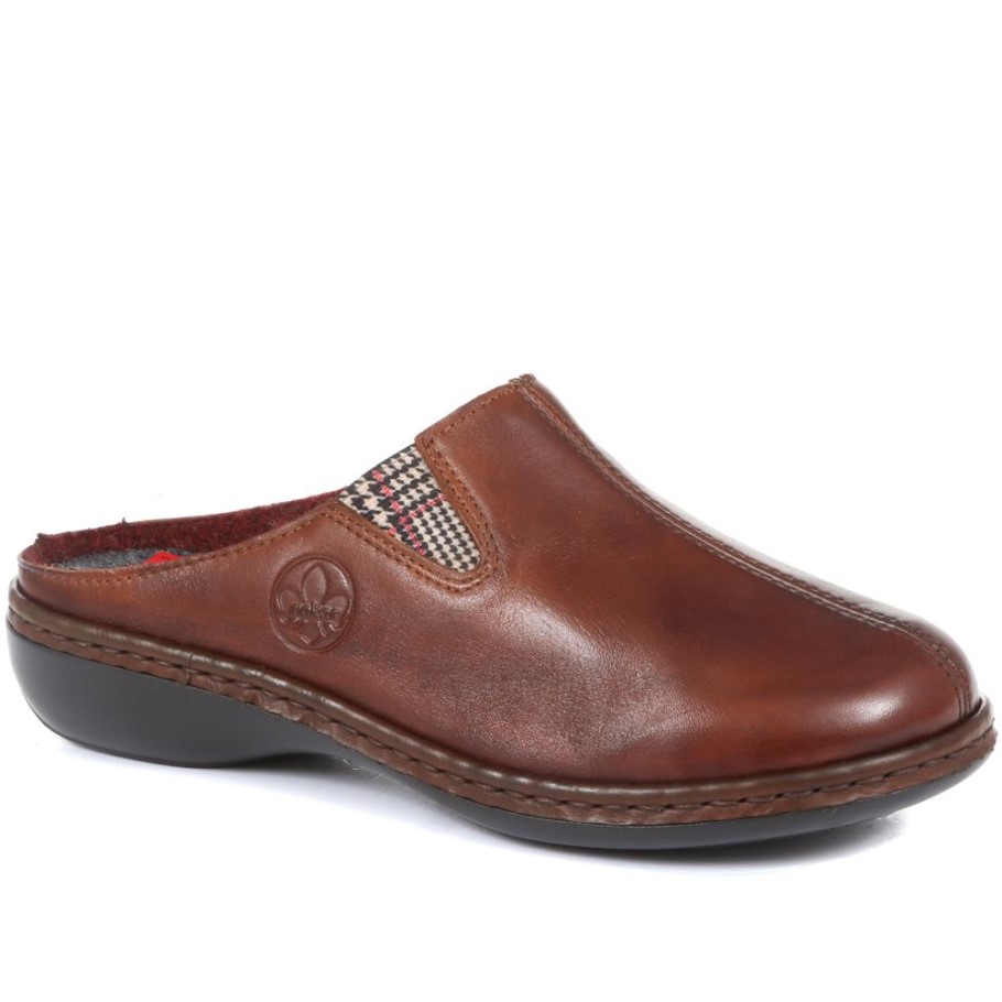 Rieker Tan Leather Mule Slippers